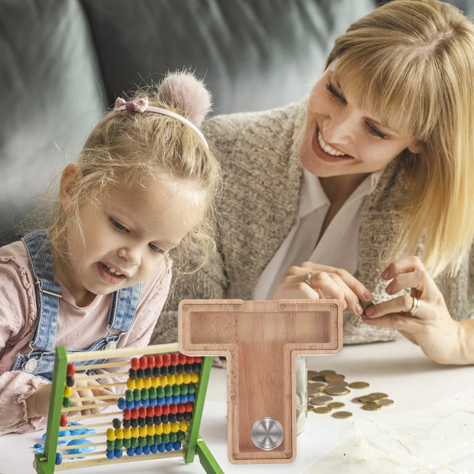 حصالة خشبية على شكل حرف Piggy Bank للأطفال، صندوق توفير أموال من الخشب والزجاج الآمن، تصميم رؤية واضحة، هدية مثالية لعيد الميلاد وعيد الميلاد #2