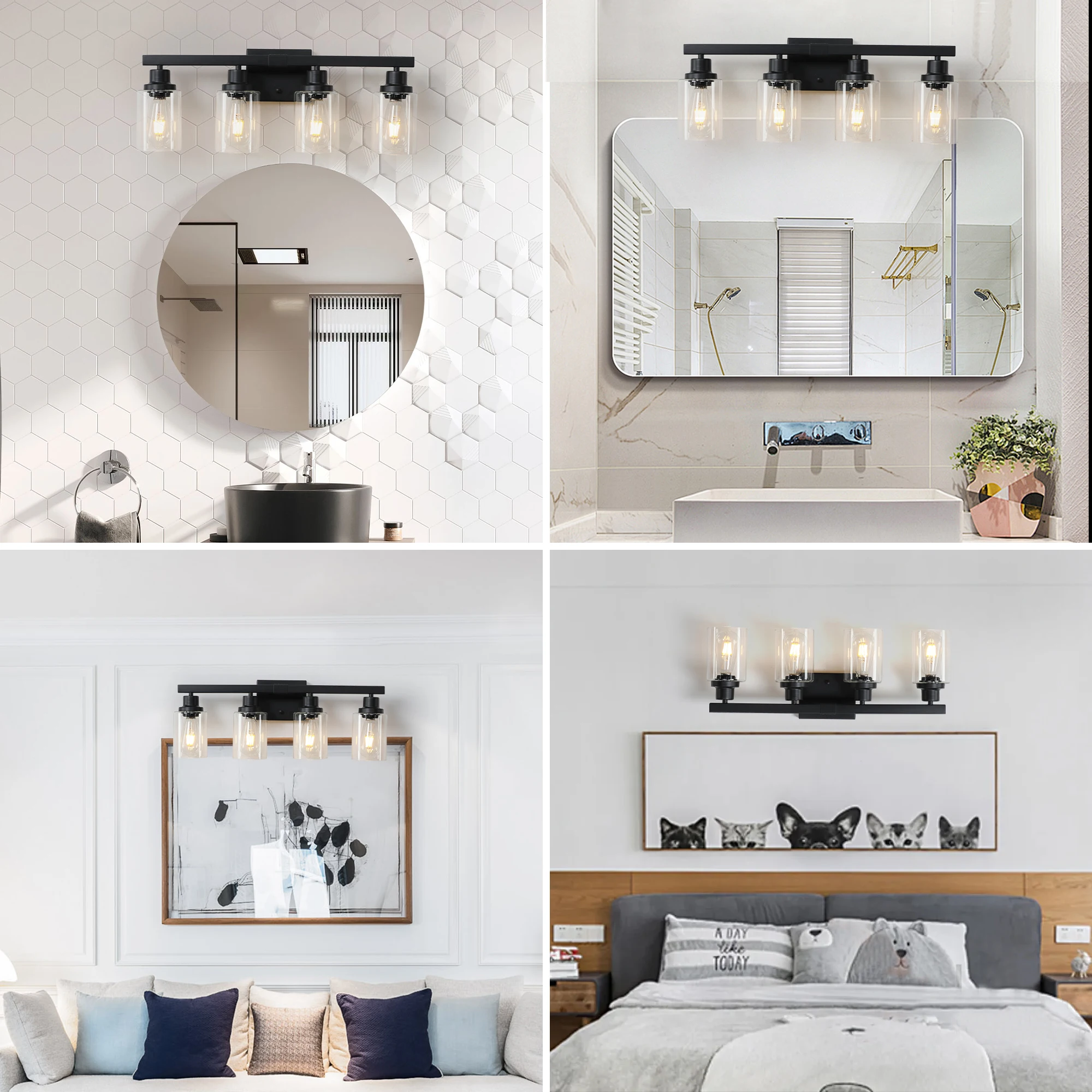 4-Lights Farmhouse Vanity Lights Fixture Rustic Bathroom Light Fixture Bathroom Sconce (Without Bulbs)