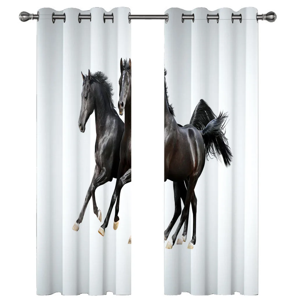 

HUANZHUANG Blackout Curtains For Window Black Animal Horse Cheap Custom Big Size Pieces Curtains For Living Room Bedroom Drapes