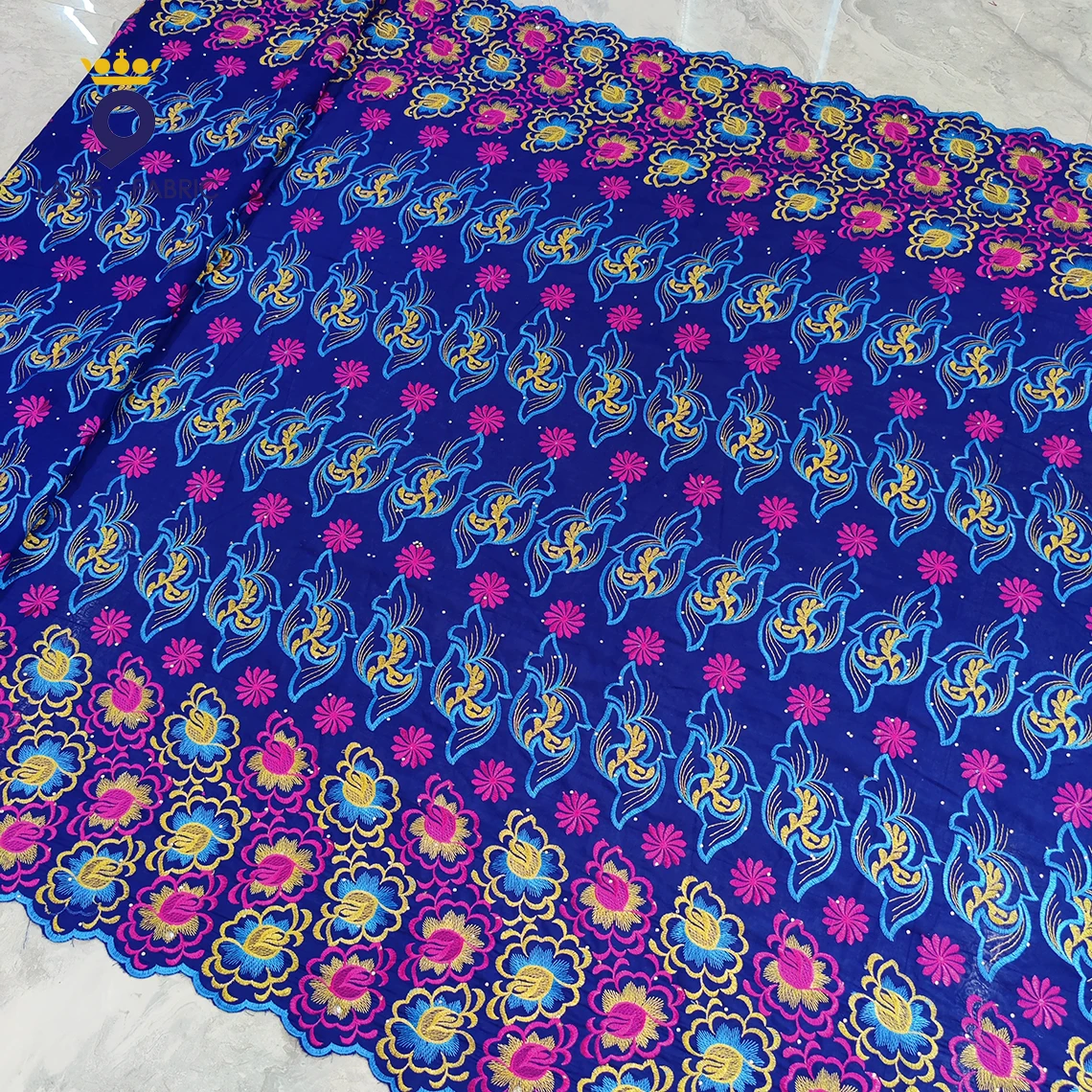 Lowest Price African Cotton Lace Fabric With Stones Embroidery Guipure African High Quality Royal Blue Swiss Voile Lace Material