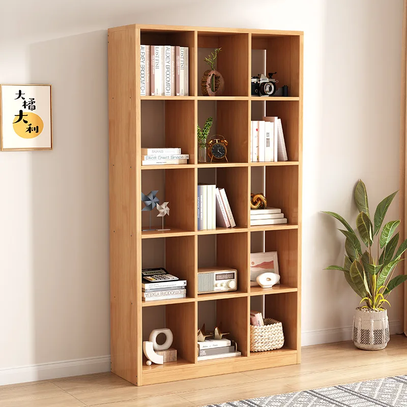 Doorless bookshelf Floor-to-ceiling simple combination cabinet Multi-layer lattice cabinet Living room shelf Solid wood storage