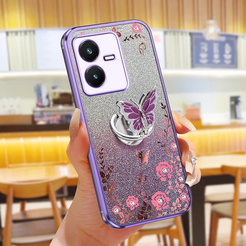 For Vivo V25E V21 Y77E Y76 Y51 Y36 Y21 Y22 Y18 Y17S Y15S V21E V25 V29E Case Secret Garden Butterfly Bracket Soft Cover