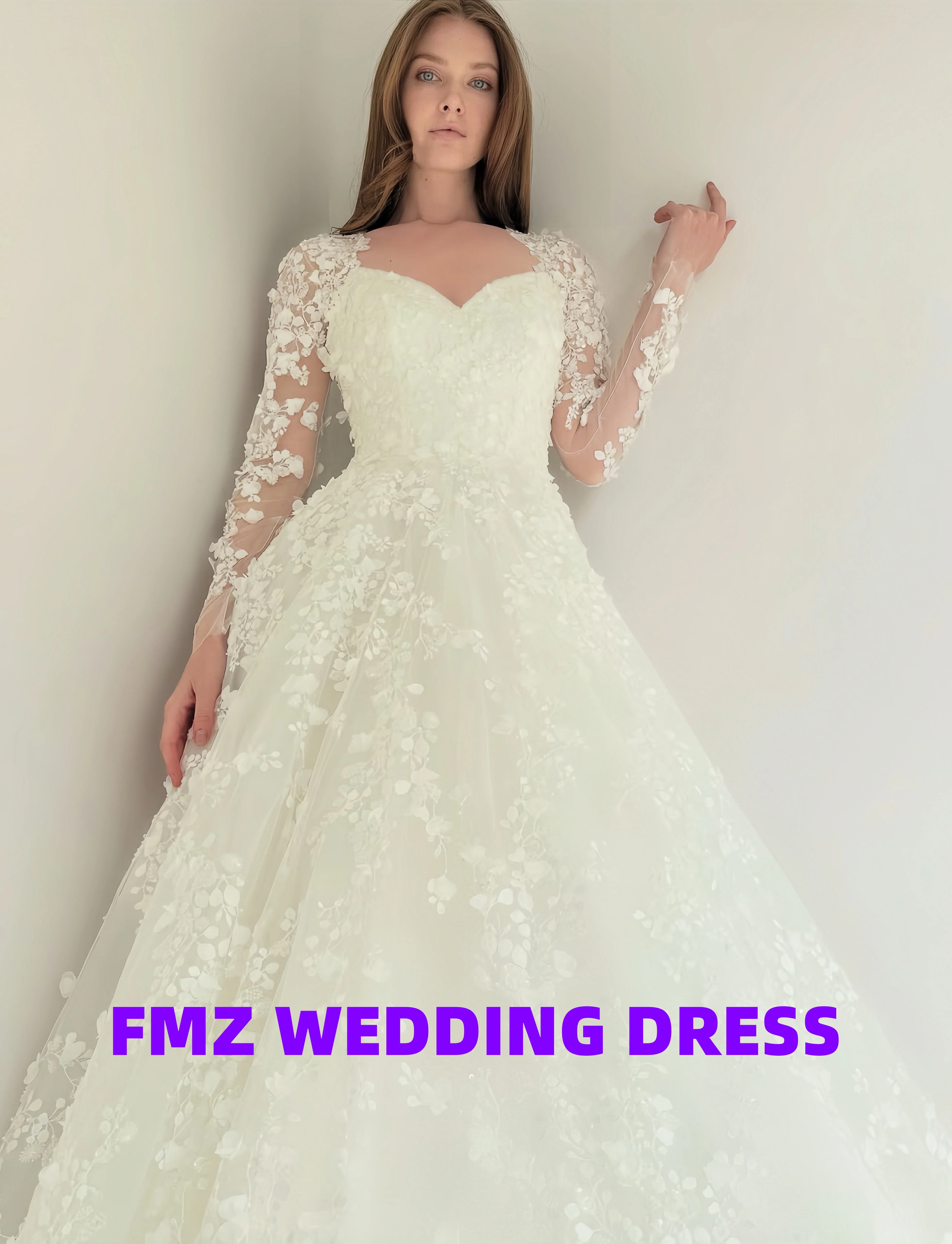 

Элегантное свадебное платье по индивидуальному заказу, наклейка с милым воротником и длинными рукавами, трапециевидное платье robe de mariee, свадебное платье, платья de novia