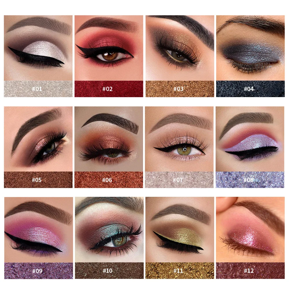 Monochrome Glitter Eyeshadow 12 Colors Natural Potatoes Texture Pearlescent Long Lasting Diamond Shiny Eye Makeup Cosmetics