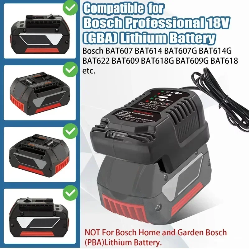 

18V Battery Charger for Makita BL1860, for DeWalt, for Milwaukee M18 48-11-1862 for Bosch 18V Li-ion Battery, Charger Replacemen
