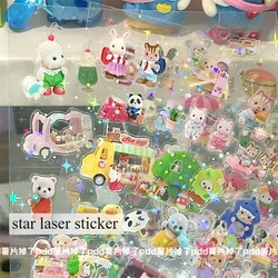4Pcs 귀여운 만화 스타 레이저 컷 필름 스티커 Kawaii 스크랩북 저널 플래너 데칼 편지지 휴대 전화 케이스 DIY 장식