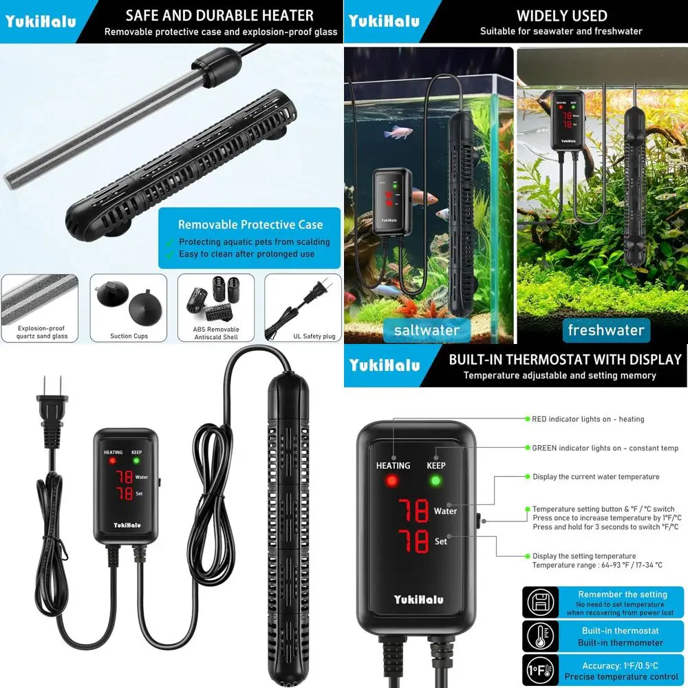 

YukiHaluAquariumHeater50/100/200/300/500WwithProtectiveCase,FishTankHeater,TemperatureAdjustable,ExternalTemperatureController,L