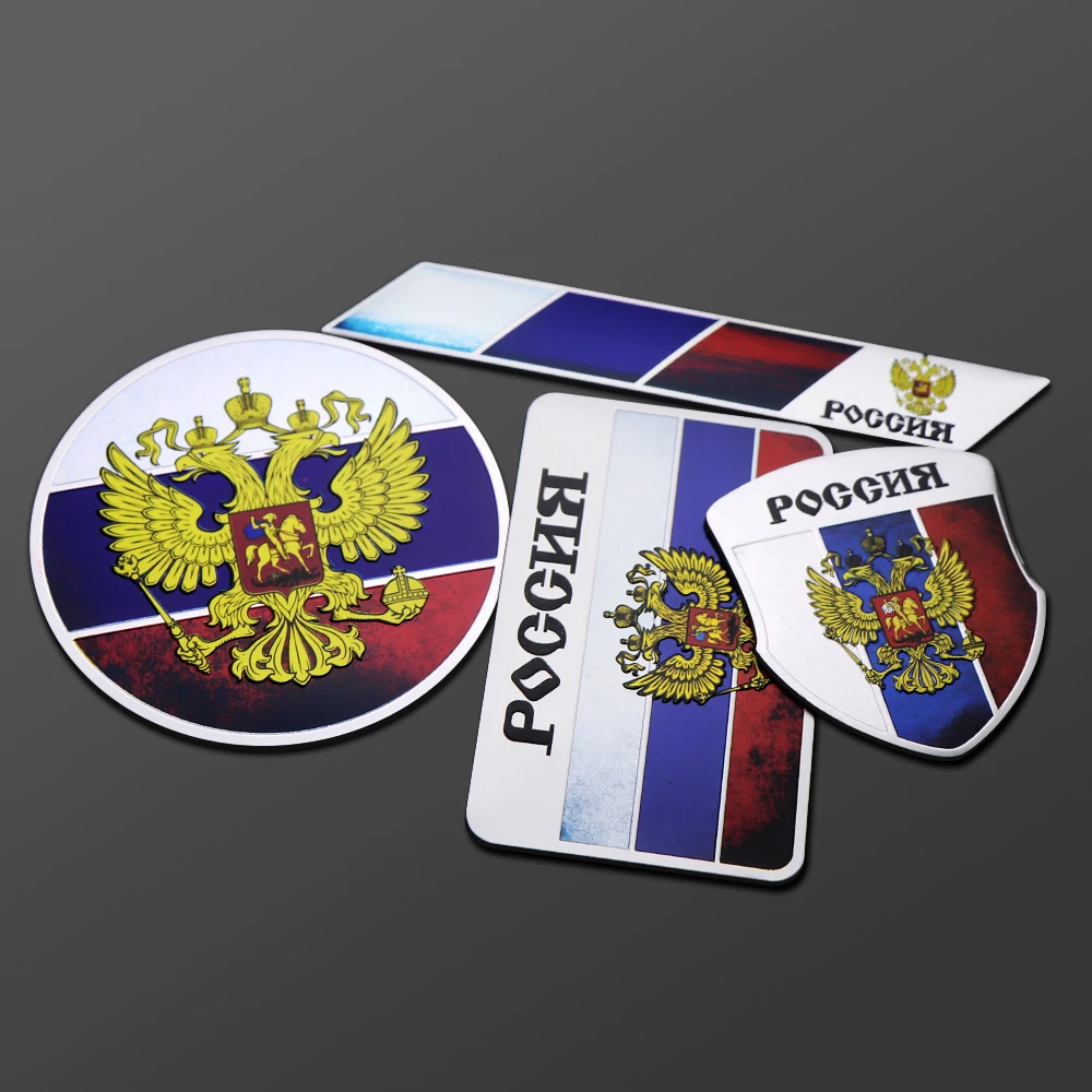 3D Aluminum Russian National Emblem Flag Badge Body Trunk Fender Side Window Decoration Decal Car Fashion Accessories
