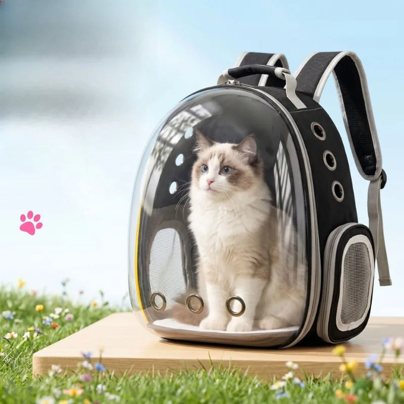 ペットバッグ-透明宇宙船型バックパック-通気性のある屋外用ポータブルバックパック-大容量ペットバッグ
