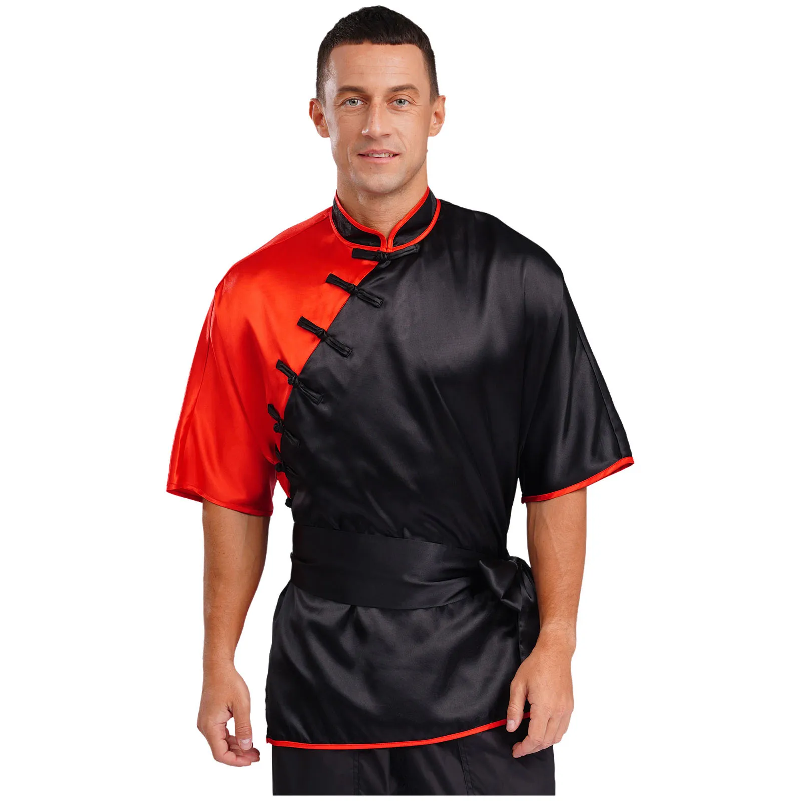 

Adult Men Boxing Boxer Wrestling Singlet Competition Shirt Tops with Belt Short Sleeve Martial Arts Wushu Tai Chi Sport Blouses