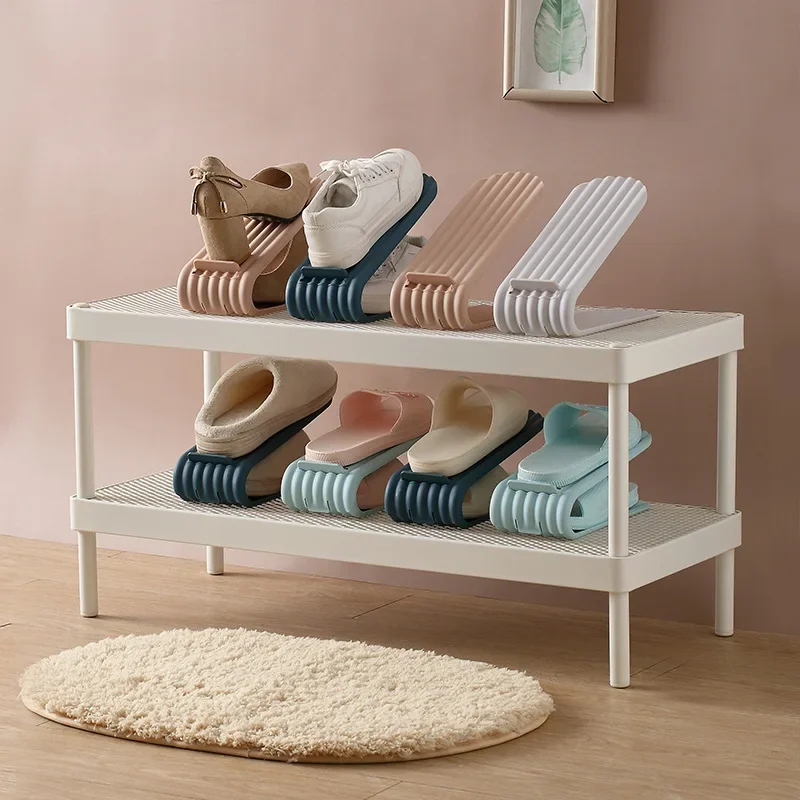 Hot 10PCS Shoe Rack Storage Shoe Rack Double-layer Shoe Holder Two Level Adjustment Home Dormitory Storage Slippers Cabinet