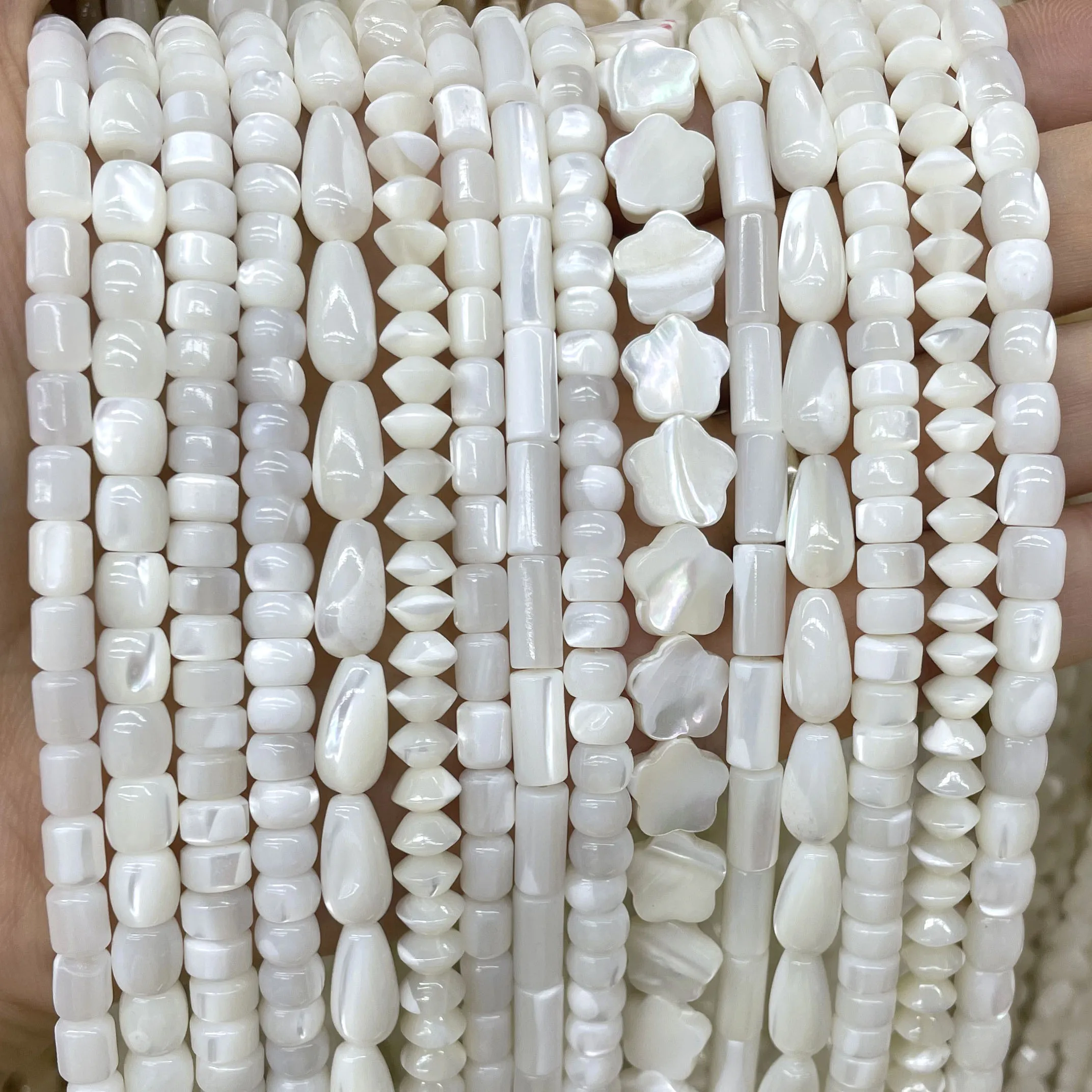 Natural White Mother Of Pearl Mop Shell Rondelle Faceted Cylinder Loose Spacer Beads For Jewelry Making DIY Bracelet Necklace