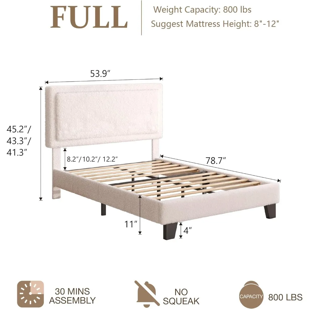 إطار سرير منجد معاصر مستوحى من السحابة مع لوح أمامي، مقاس كامل، قماش تيدي، لا حاجة إلى صندوق زنبركي #2