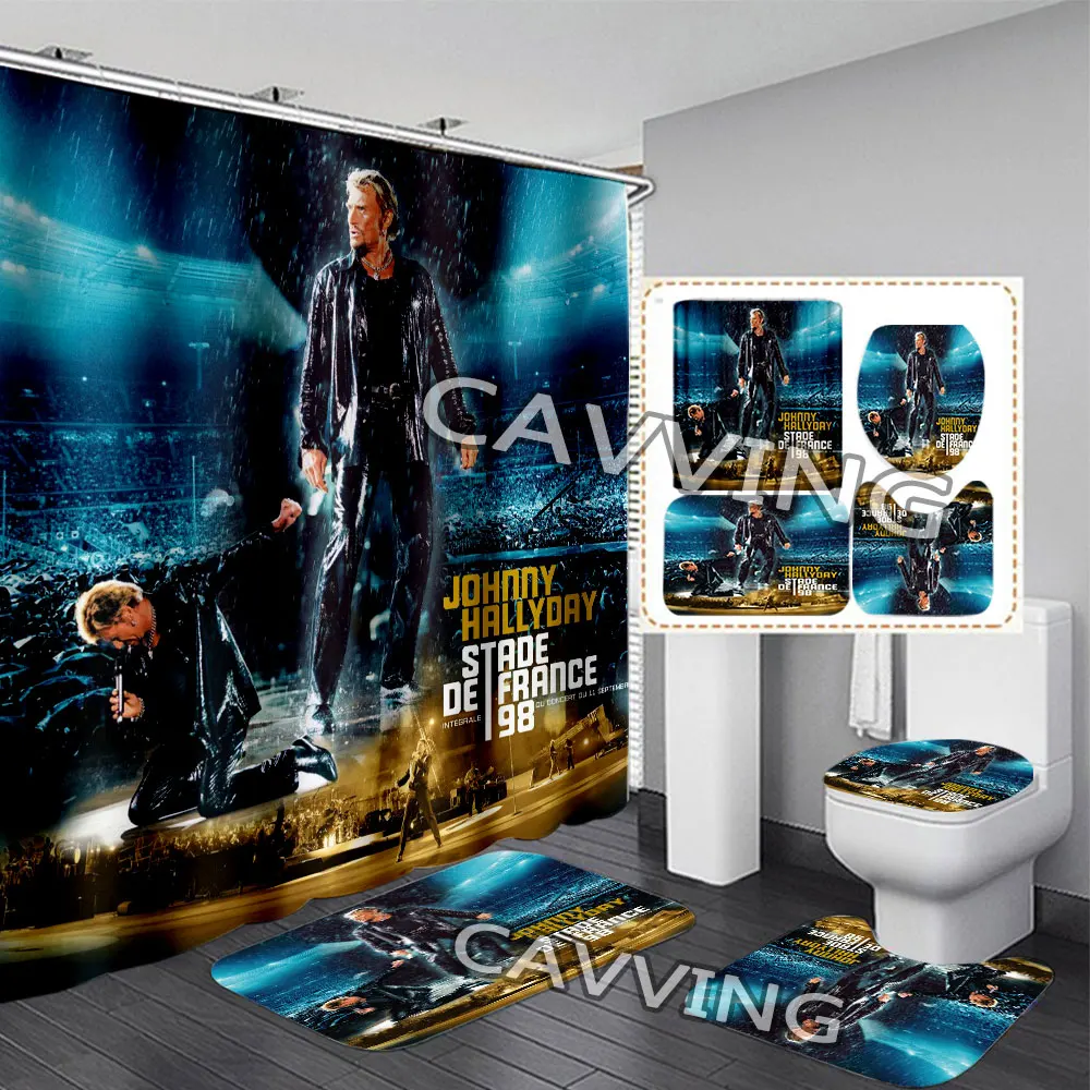 Johnny Hallyday 3D Shower Curtains Waterproof Bathroom Curtain Anti-slip Bath Mat Set Toilet Rugs Carpet  Home Decor h02