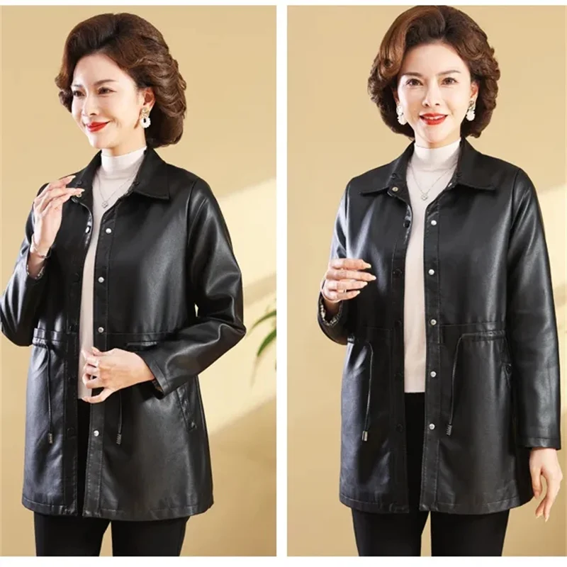Korean Women Fashion Leather Jacket Autumn Ladies Large Size 5XL Faux Leather Outwear Spring Feminine Patchwork PU Leather Coat
