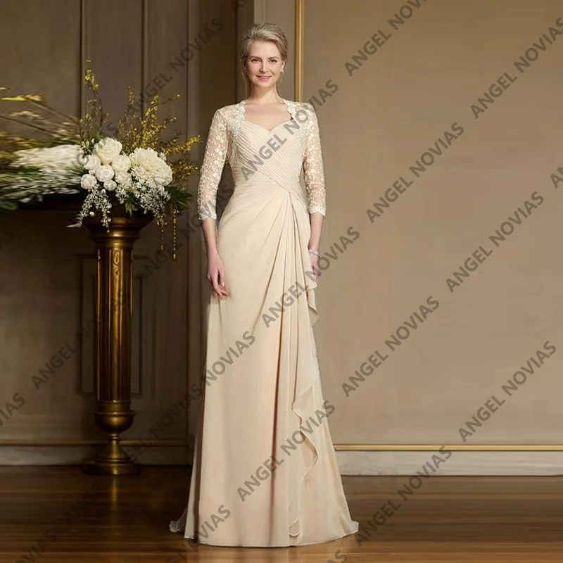 

Customized Champagne Chiffon Mother of the Bride Dresses for Weddings Guest Gowns Appliques Vestido De Festa De Casamento