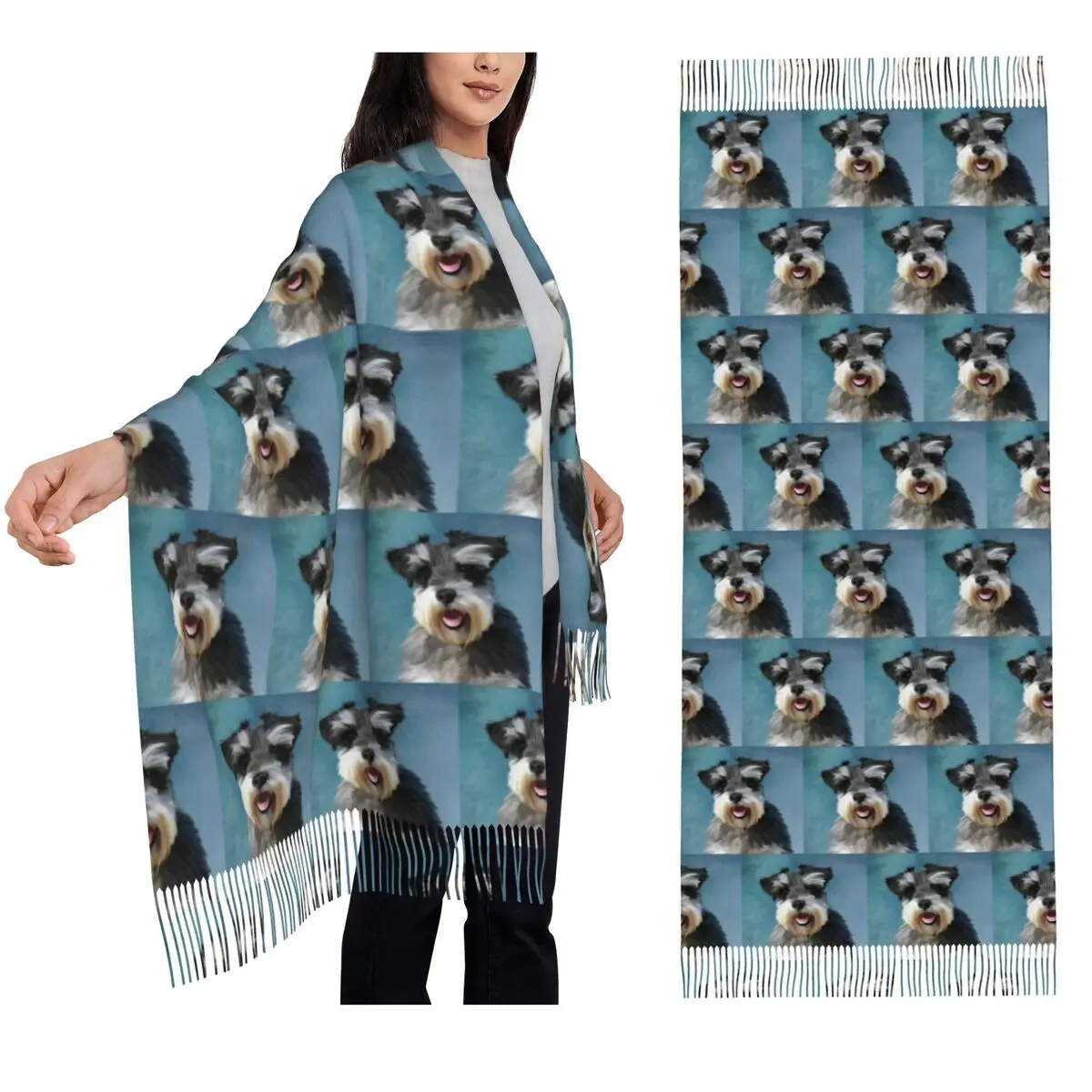 

Miniature Schnauzer Dog Water Color Art Painting Scarf Tassel Scarves Women Shawls and Wraps Long Fall Winter Shawl Wrap
