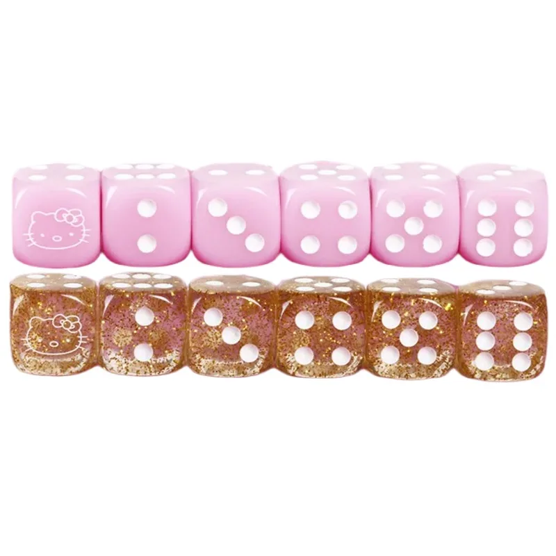 6PCS Sanrio Hellokitty Dice 14mm Six Sided Playing Games Dice Cartoon Pattern Cute Pink Acrylic Dice for Table Board Games Party