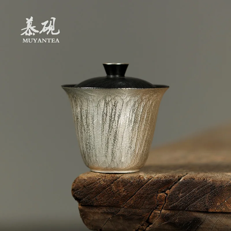 

Mu Yan Japanese Wabi-Sabi Style Gray Glazed Gold And Silver Zen-Inspired Ceramic Cup With Lid Creative Bowl Tea Maker