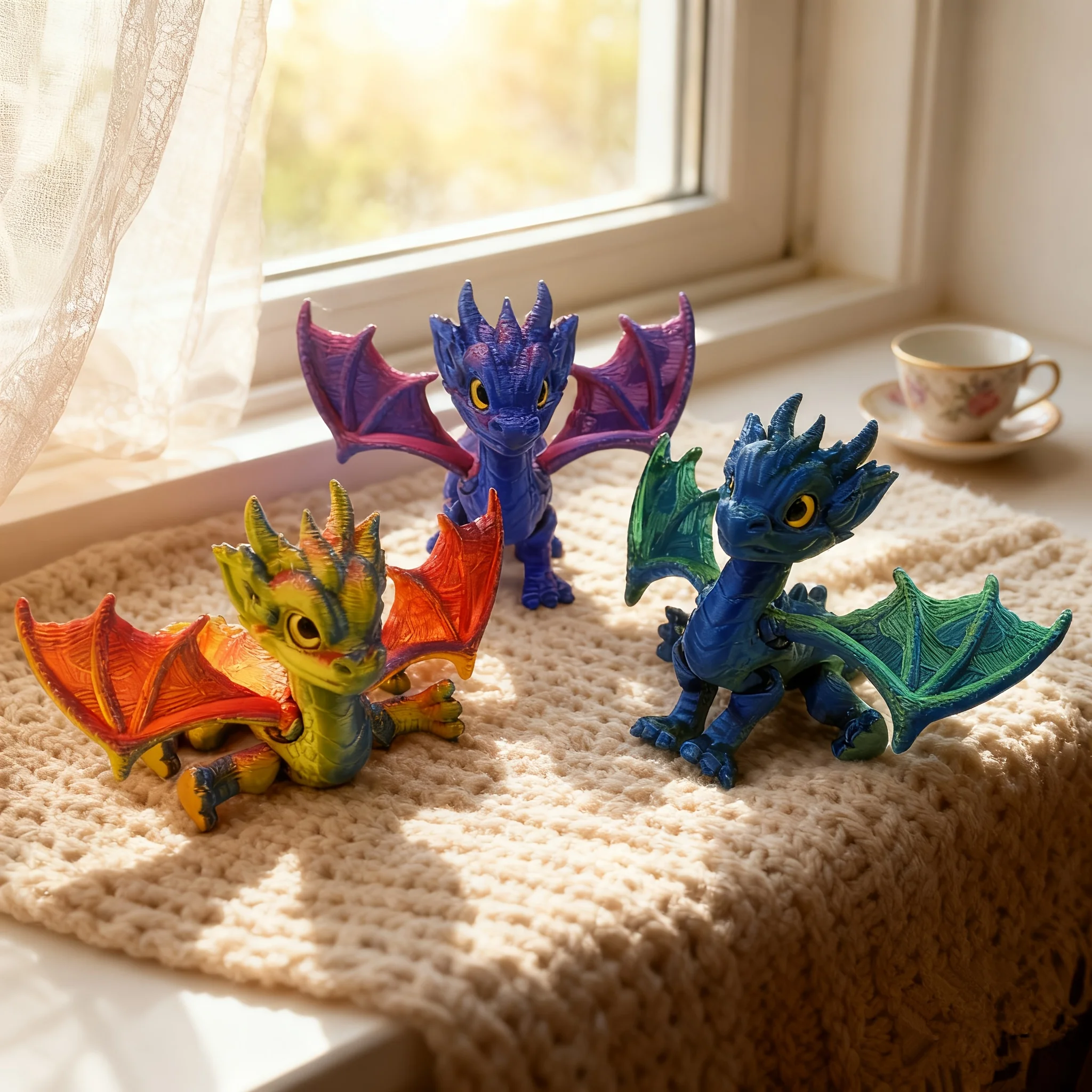 

3D printed cool little flying dragon, cute and lively eyes, colorful gradient colors, home decorations, Christmas gifts