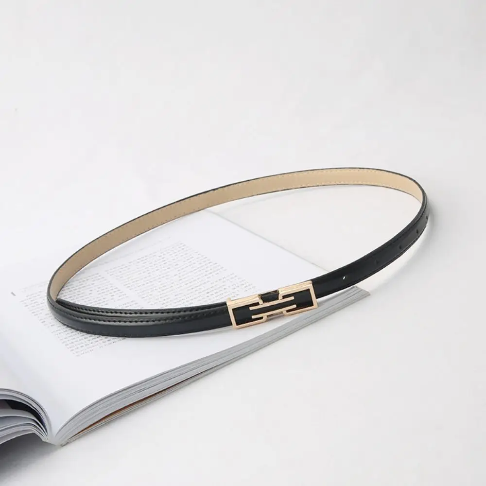 

Trendy Solid Color Women Thin Belt Skinny Waistband Metal Buckle Belt Dress Strap Waist Belt Women