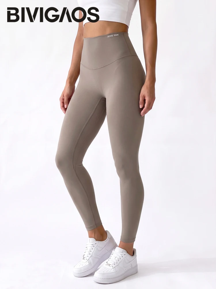 BIVIGAOS New Spring Autumn Letter High Waist Slim Sharkskin Leggings Women Stretch Tight Fit Sport Yoga Fitness Push Up Legging