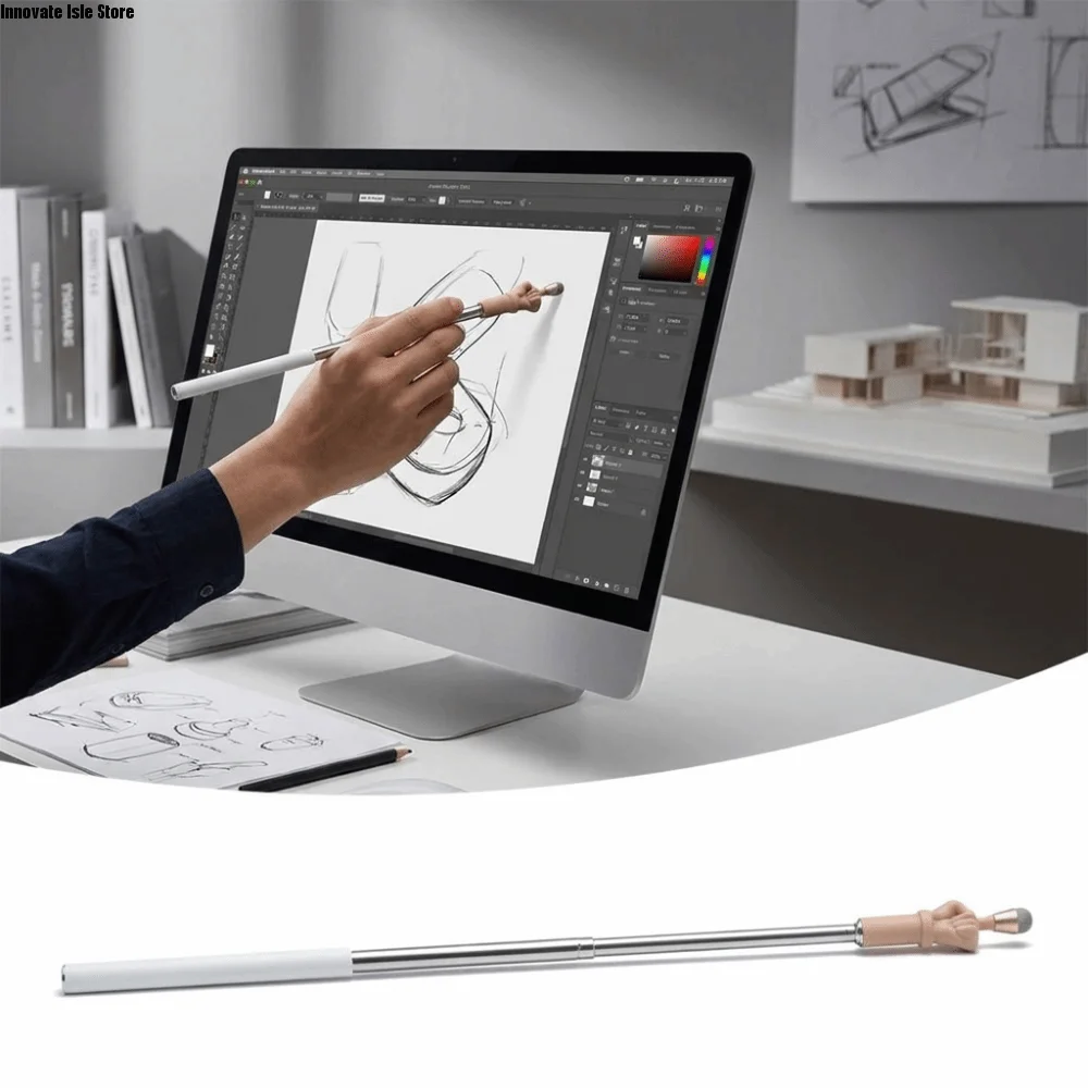 Stainless Steel Retractable Rod Telescopic Teacher Pointer Ergonomic Handheld Grip Soft Stylus Tip Touch Screen Pen