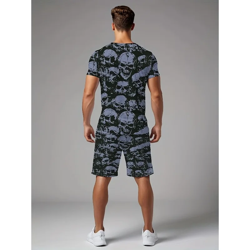 2025 Summer New Trend 3D Digital Printing Casual Round Neck Short Sleeve Shorts Set Retro Men's Fashion T-shirt Creative