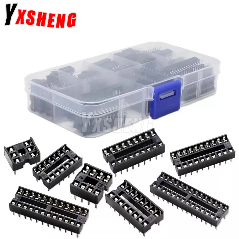 66PCS/lot with Box DIP IC Sockets Adaptor Solder Type Socket Kit 6 8 14 16 18 20 24 28 Pin DIP-6 DIP-8 DIP-14 IC Connector