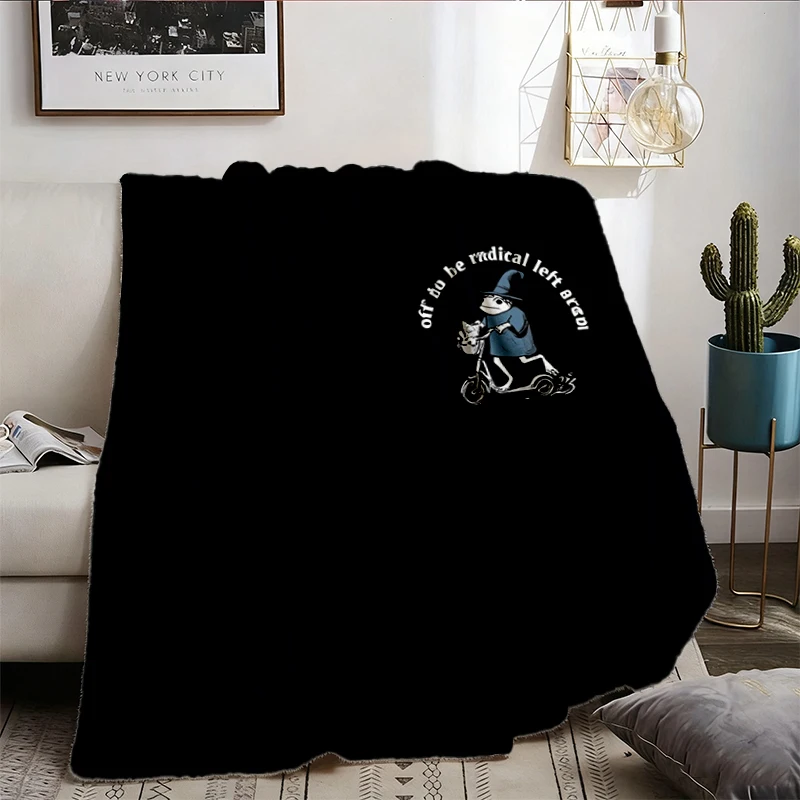 Off To Be Radical Left Scum Flannel Blanket, Resistance Flannel Throw, Frog Cat Cozy Blanket