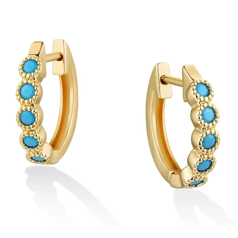Huitan Bohemia Blue Stone Creolen für Frauen zierliche Ohr Kreis Zubehör Berufung Ohrringe Phantasie Geschenk Aussage Schmuck