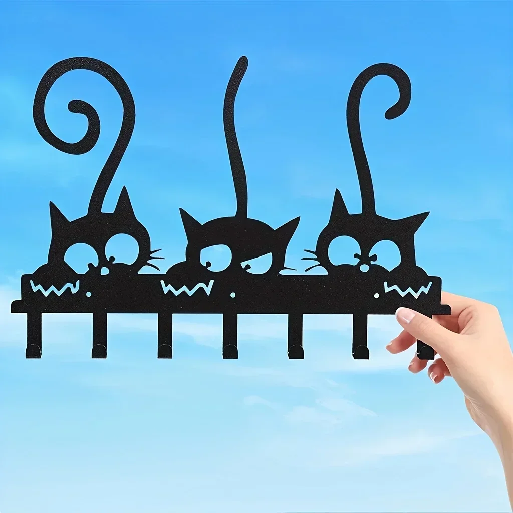 1pc Traditional Style Metal Cat Wall Hooks, Iron Key Holder with 5 Decorative Hooks for Keys, Hats, Towels, Hooks for Hanging