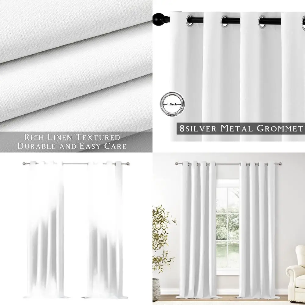 

100% Blackout Pure White Solid Curtains 102 Inches Long 2 Panels for Bedroom Living Room,Farmhouse Room Darkening Thermal Insula