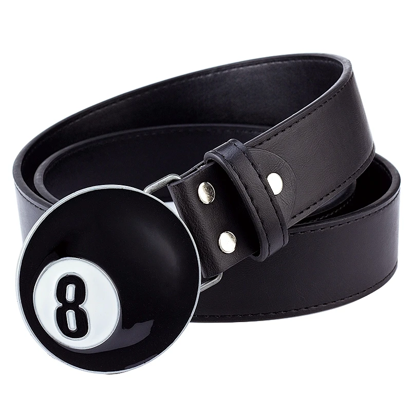 8# No. 8 Billiards Round Belt Buckle Casual Leather Belt Snooker Sport Nine Ball Pool