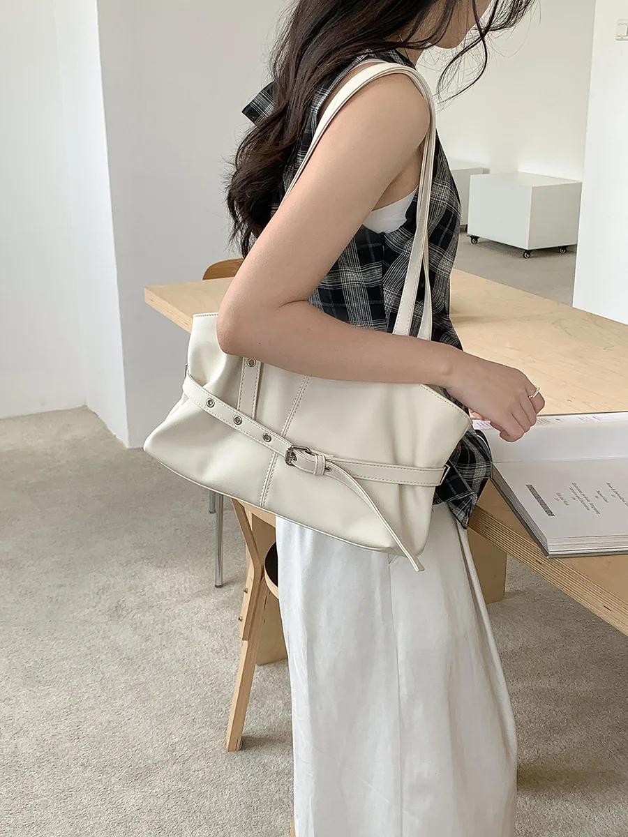 

New Fashion Designer Handbag Versatile Casual Pu Leather Lady Underarm Shoulder Bags Solid Simple Luxury Tote Bag Large Capacity