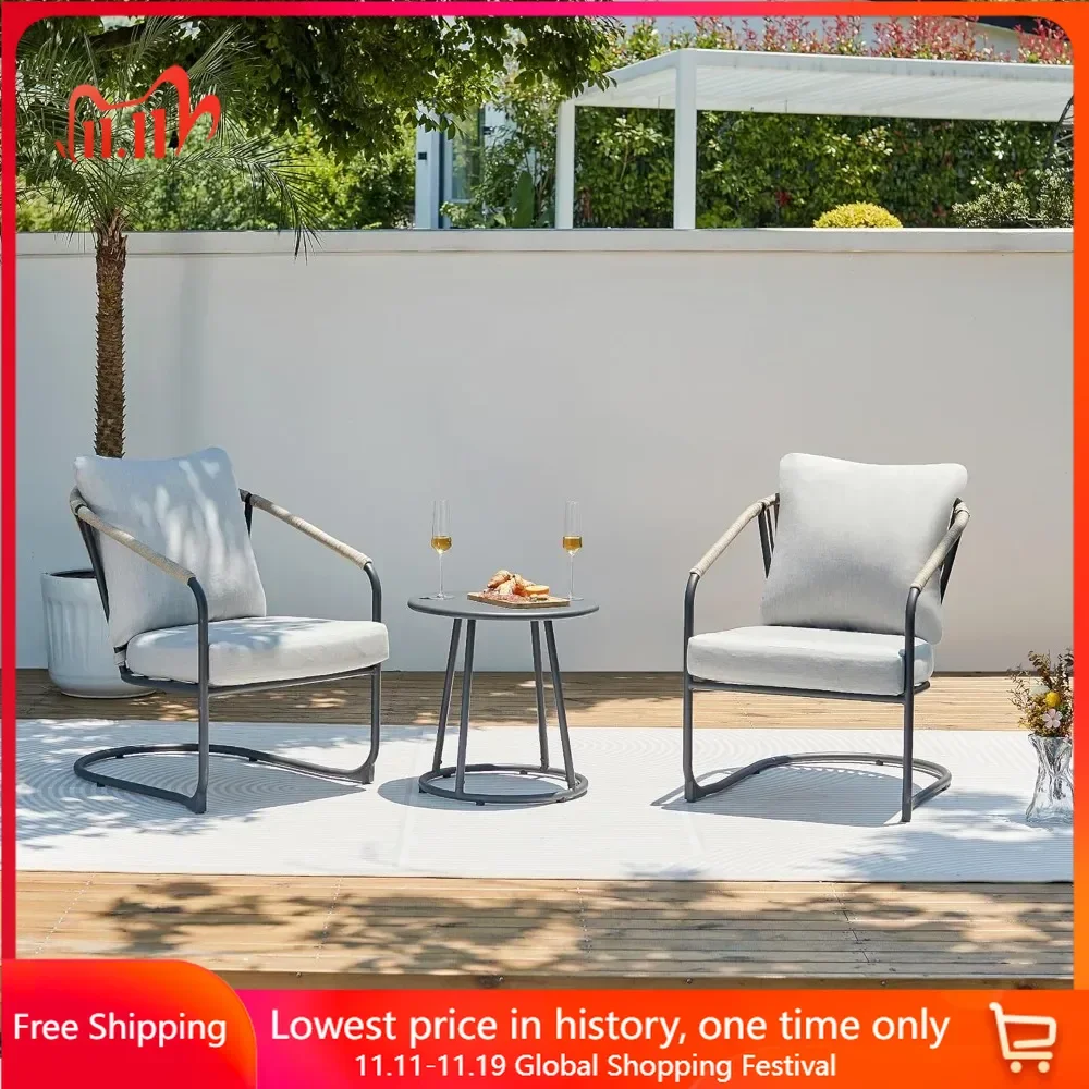 

3 Piece Rocking Chairs, No Assembly,Metal Table 9" Thick Cushion for Backyard,Garden,Poolside, Balcony Chair