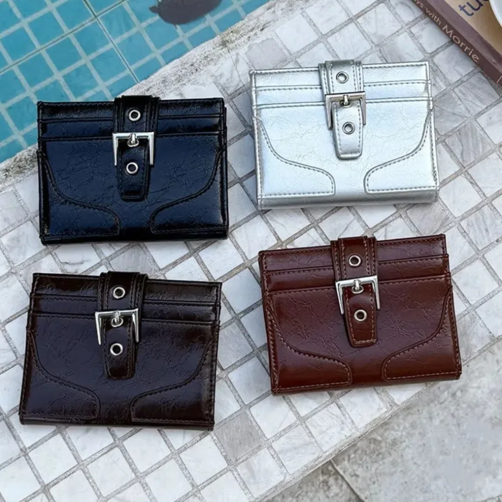 새로운 초박형 짧은 지갑 멀티 카드 슬롯 가죽 동전 가방 버클 카드 홀더 여성용