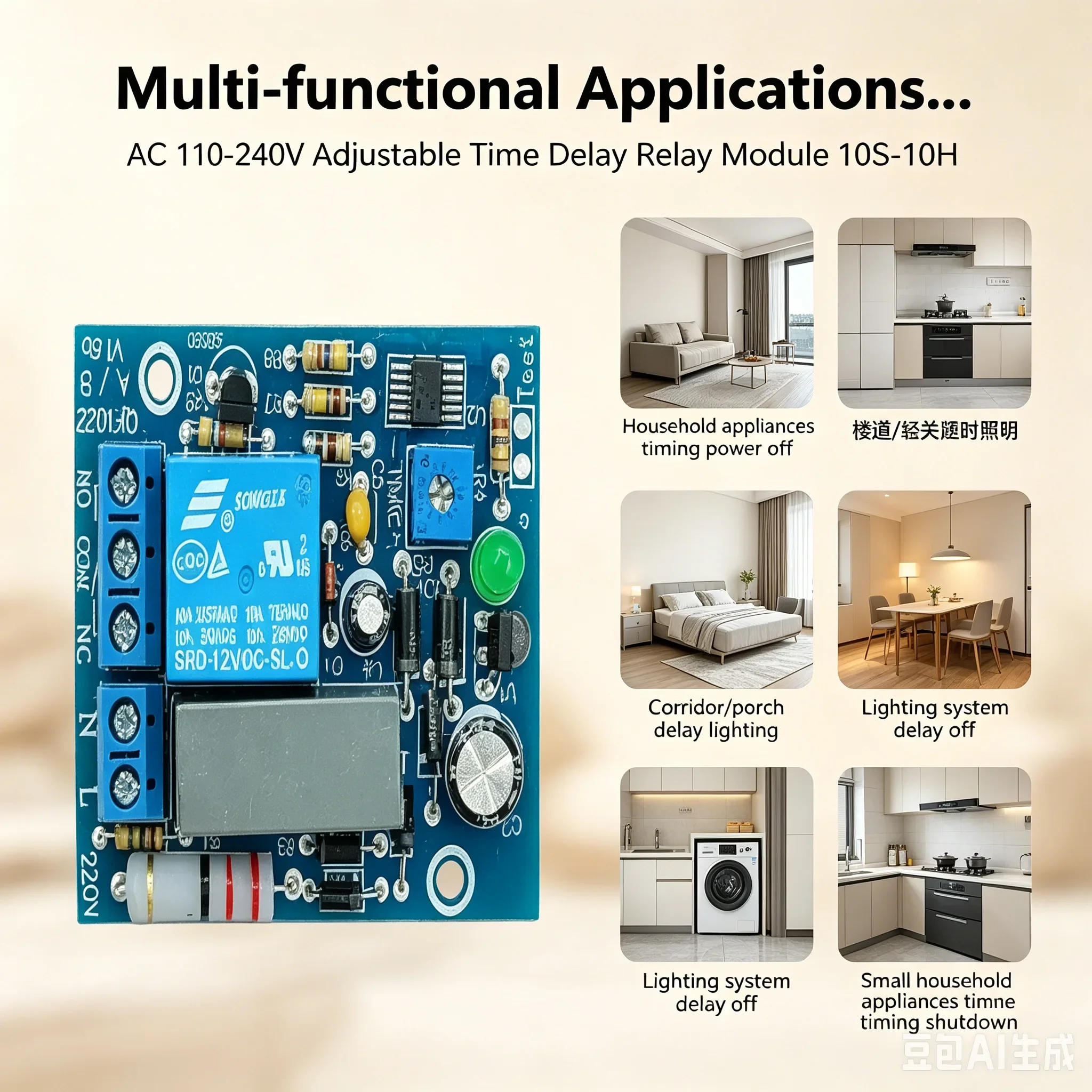 AC 110-240V Adjustable Power-On Delay Timer Relay Module 10S-10H Auto Disconnect Dry Contact 1NO+1NC NC/NO Switch
