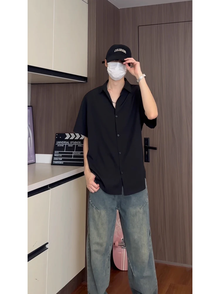 

Мужская повседневная одежда Bla Ice Silk irt ort Sve, летняя модная свободная посадка, тонкая верхняя одежда из полиэфирного волокна