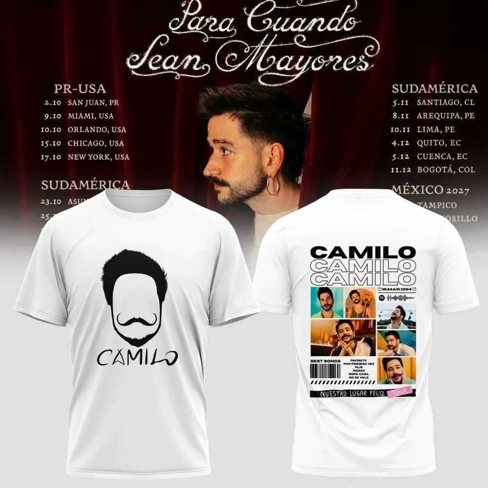 Camilo Para Cuando Sean Mayores World Tour 2026 T-Shirt Chibi Graphic Tee Fans Women's Men's Short Sleeve Top