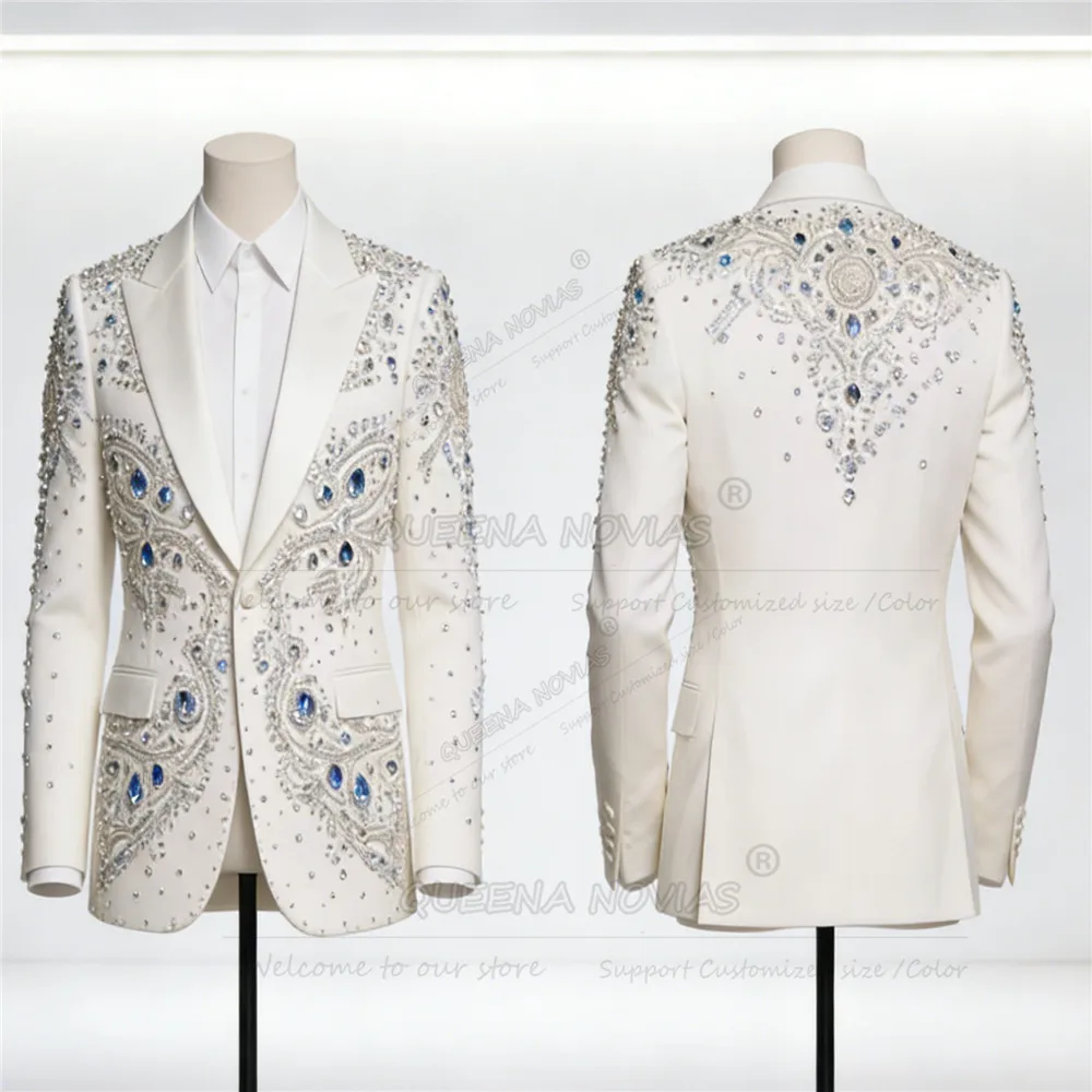 Exclusive Jewelry Stones Suits Men For Wedding Single Breasted Jacket Pants 2 Piece Set Groom Banquet Tuxeods Costume Homme 2026