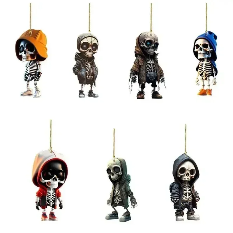 

Skeleton Swing Car Ornament Acrylic Spooky Skeleton Swing Pendant Rearview Decor Hangable Decorative Skeletons Halloween Car