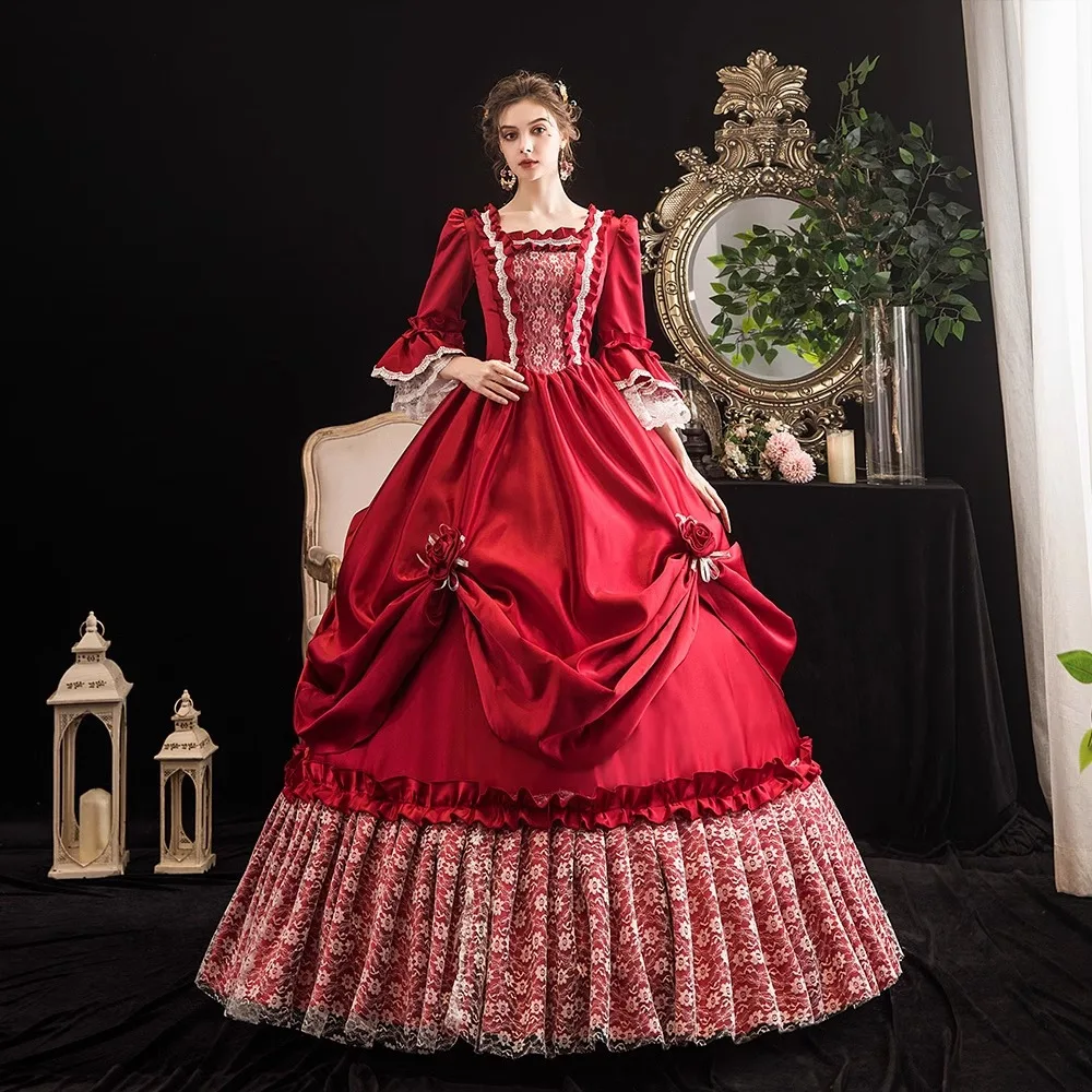 Fiore bordeaux Splendido abito francese Corte europea Studio Spettacolo di danza drammatica Incontro annuale Robe De Cérémonie Femme