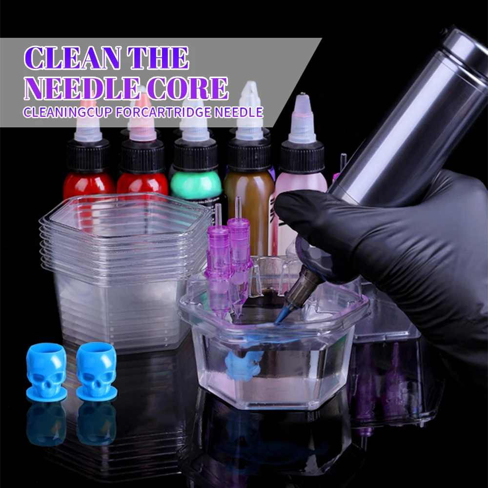 Hexagon Disposable Tattoo Needle Cartridge Holder, Plastic Ink Cleaning Cup Stand, 20Pcs