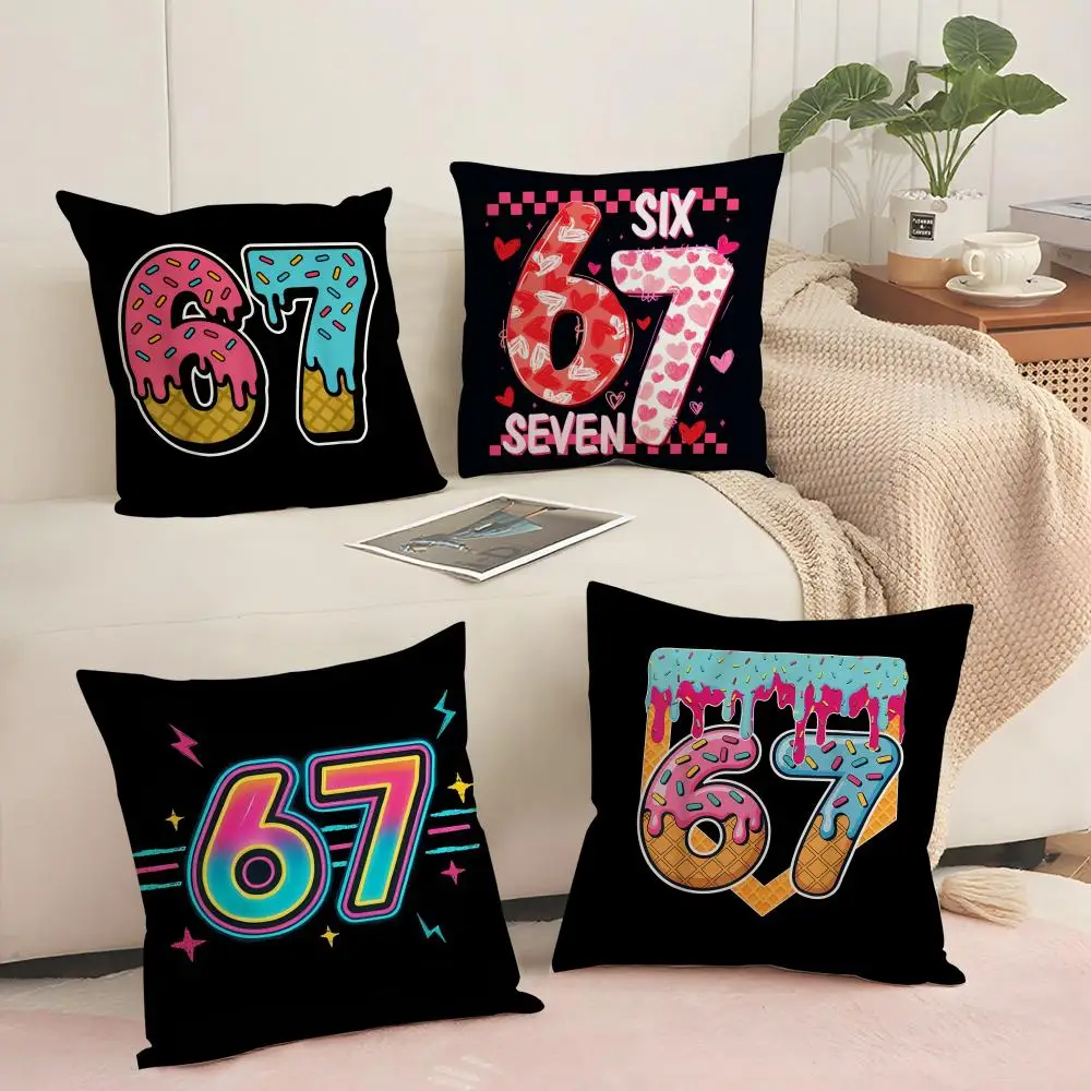67 six seven Cushion Cover Soft Short Plush Pillow Cover Smooth Cozy Texture Aesthetic Cushion Case Home Decor