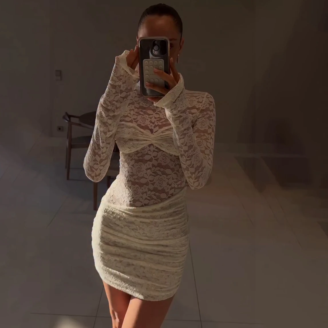 White Lace 1 Piece Cover-Ups Bikinis 2025 Sexy Women Swimsuit Swimwear Female Biquini Bathing Suit Mesh Dress Beach Outfits