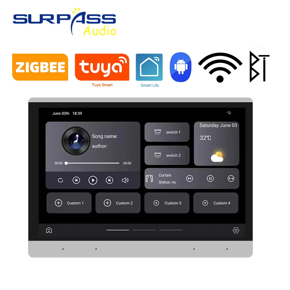 CW10T Tuya Smart Home Control Panel Android 8.1 10 Inches With WiFi Wall Amplifier With Integrated Zigbee Hub For E-share