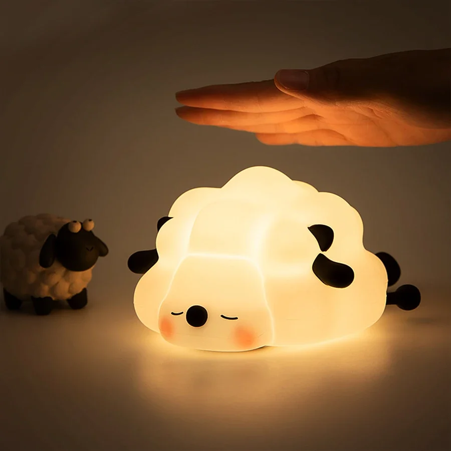 Sheep Silicone Night Light Cute Cartoon Creative Ornament Brightness Adjustment Pat Light Sleep Guard Eye Protection Timing