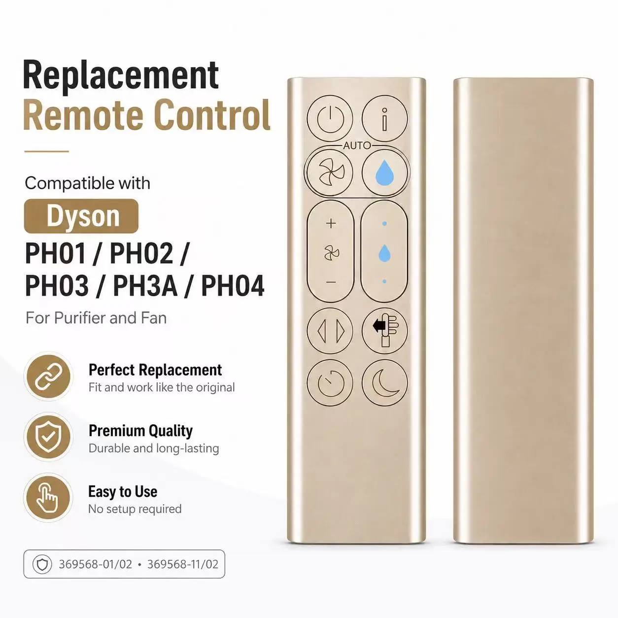 Replacement Remote Control for Dyson PH01 PH02 PH03 PH3A PH04 369568-01/02 369568-11/02 Purifier and Fan view 4