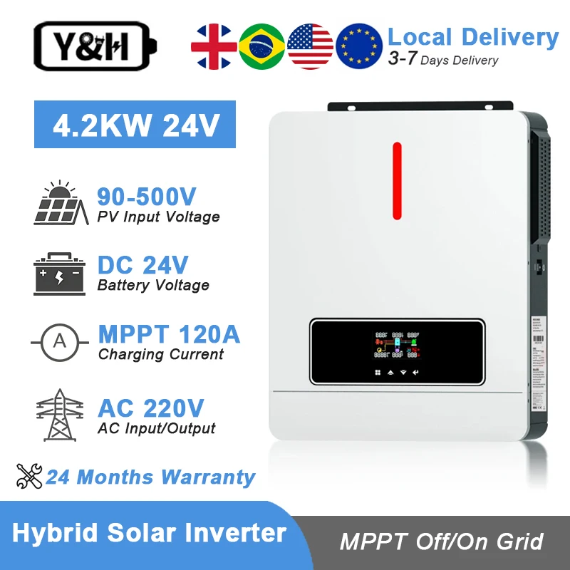 

Y&H 4.2KW 6.2KW Hybrid Solar Inverter 24V 48V 230V Off/On Grid 120A MPPT Solar Charge Controller Dual Output Pure Sine Wave